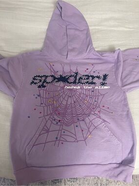 Sp5der Açaí Spider Purple Pullover Hoodie with Spiderweb and Star Accents